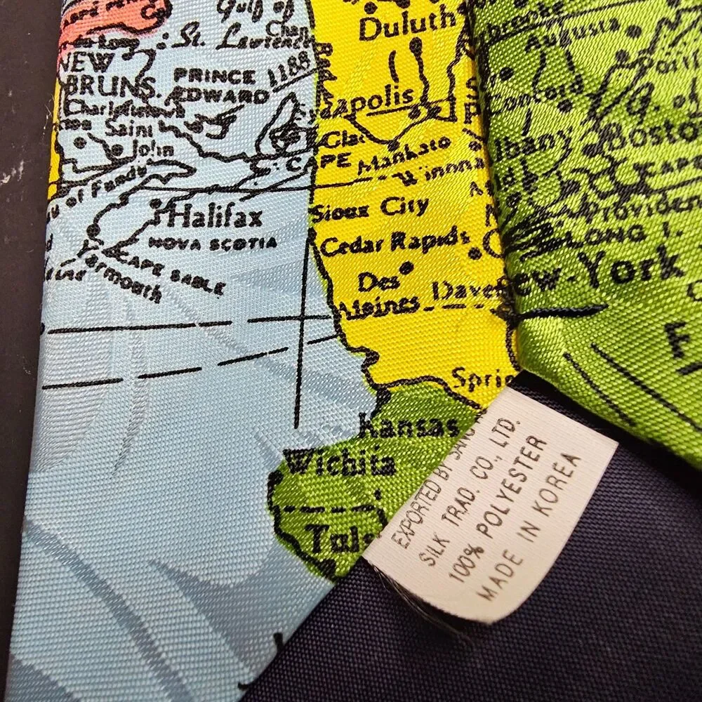 Fratello Handmade World Map Airplane Tie Made in Korea Excellent Preowned